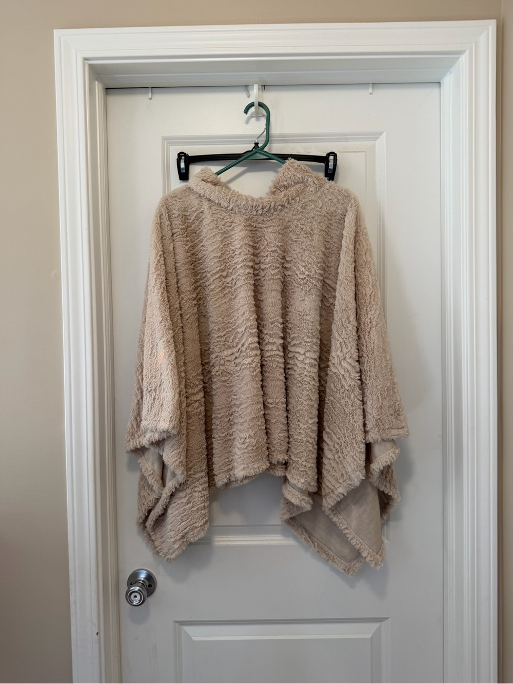 Moda Cream Hooded Plush Poncho Sweater